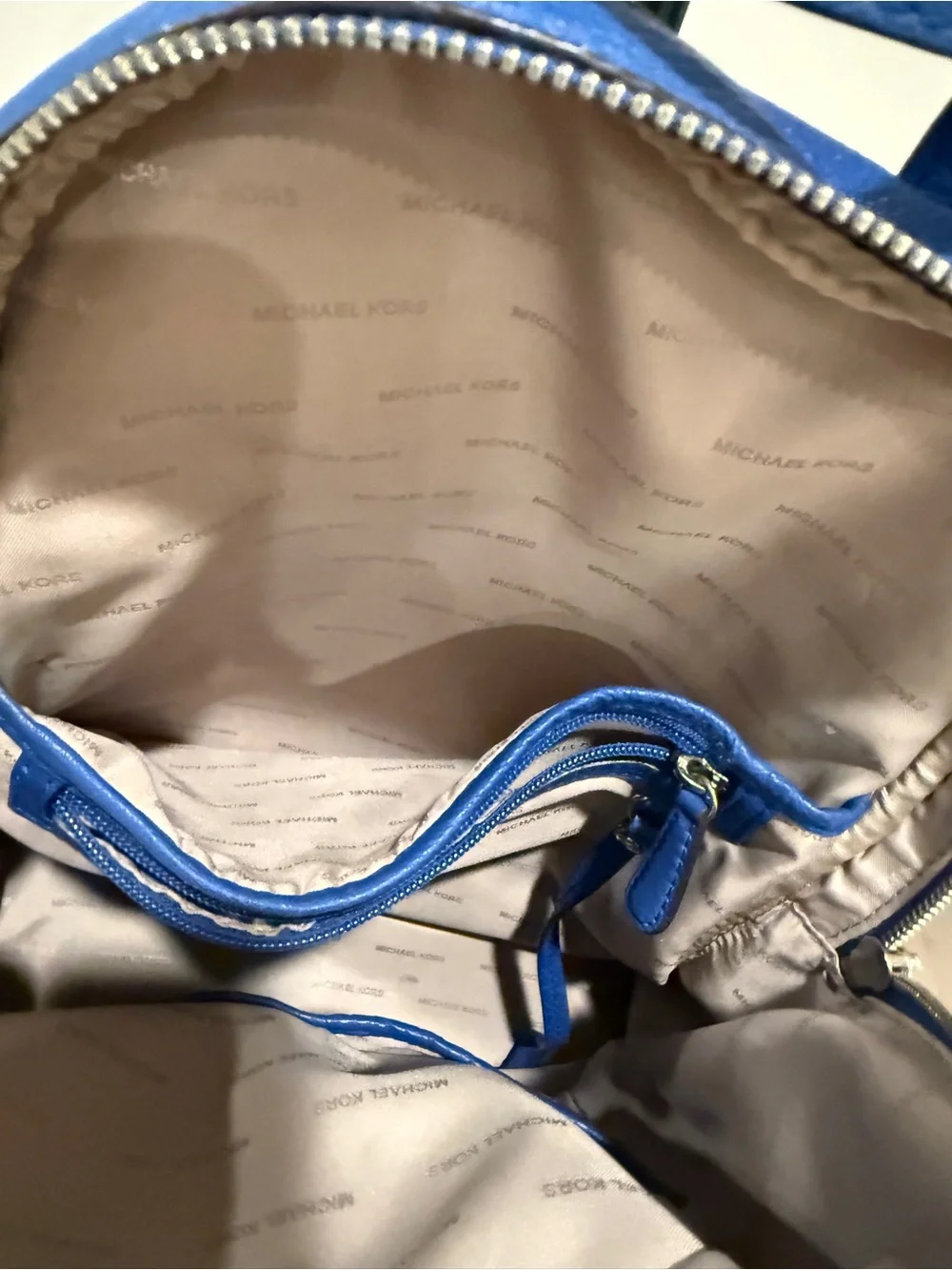 Michael Kors Cobalt Blue Pebbled Leather Backpack with Gold Hardware